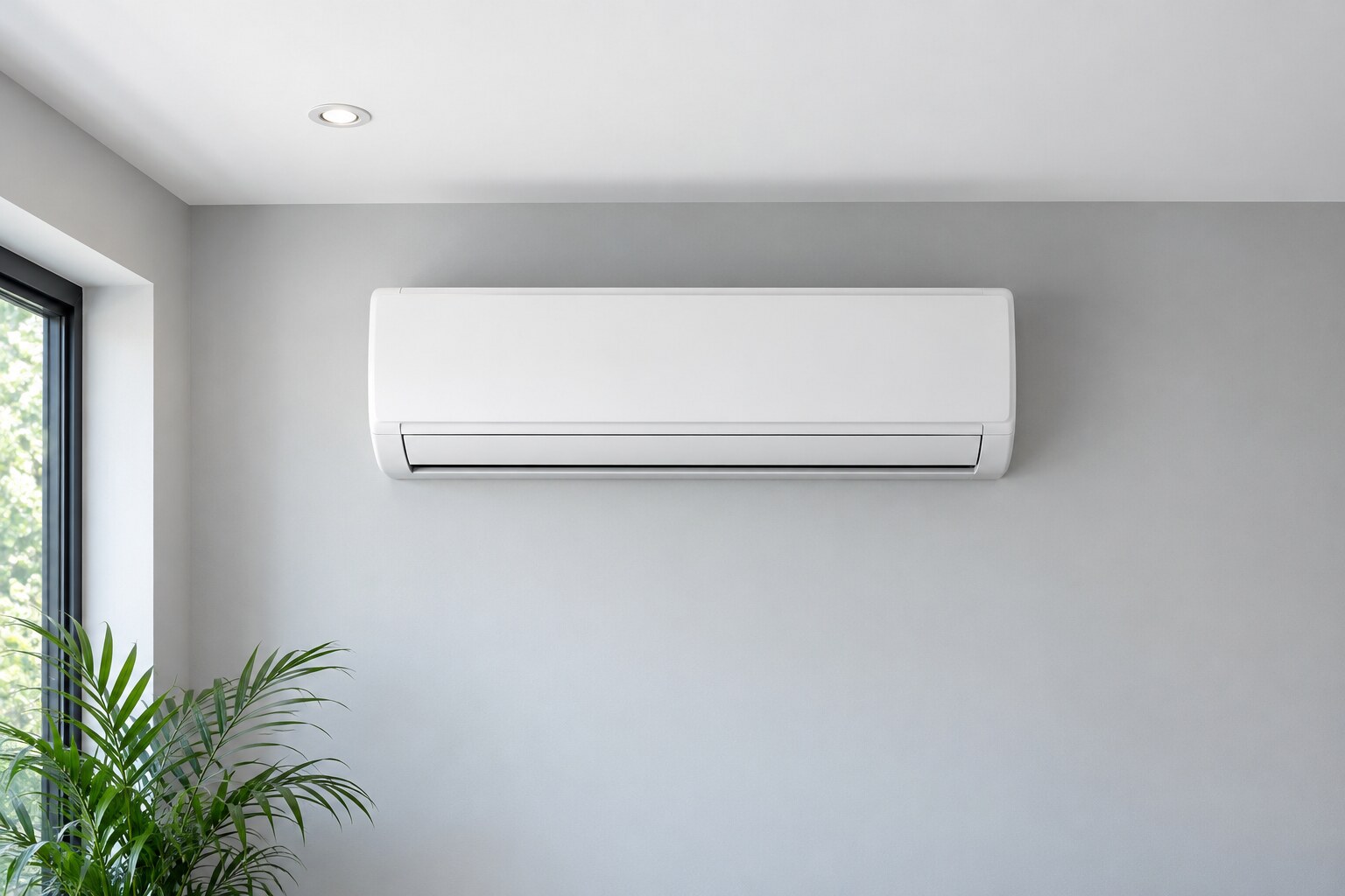 Modern wall-mounted split air-conditioning unit in a home