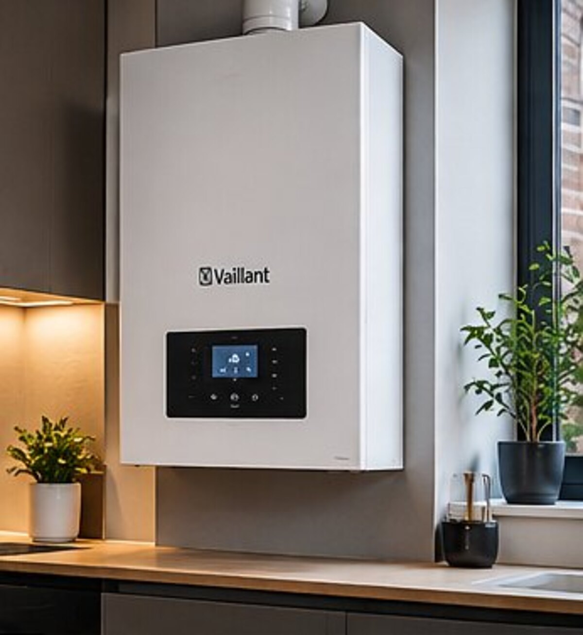 Modern wall-mounted boiler installed in a contemporary kitchen